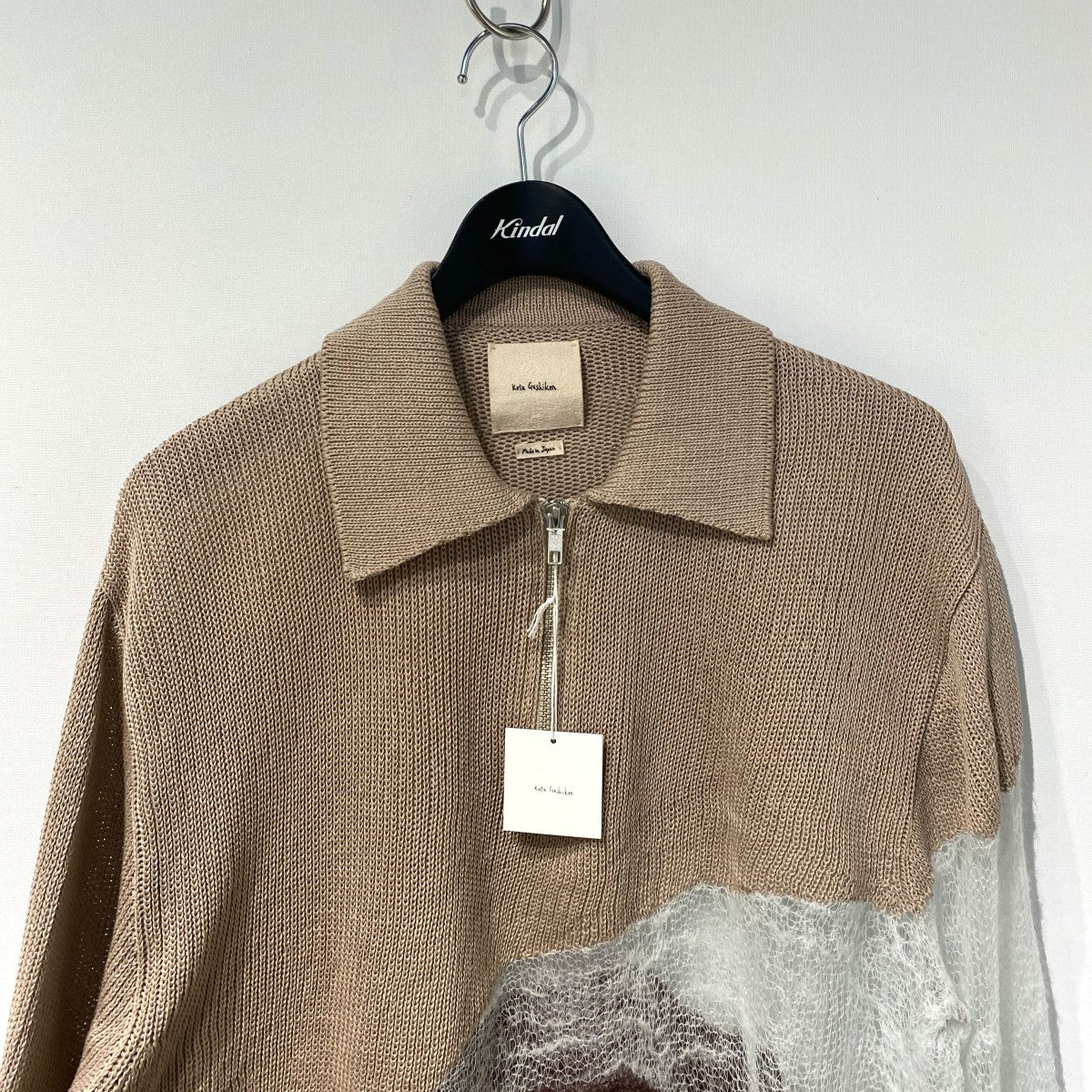 26SSSolid＆Fluid Zip-up Knit アシンメトリー異素材ミックスハーフZipニットセーター