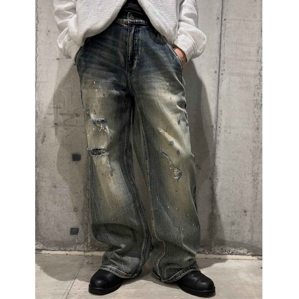 SLOUCHY JEANS Vintage加工バギーワイドデニムパンツ