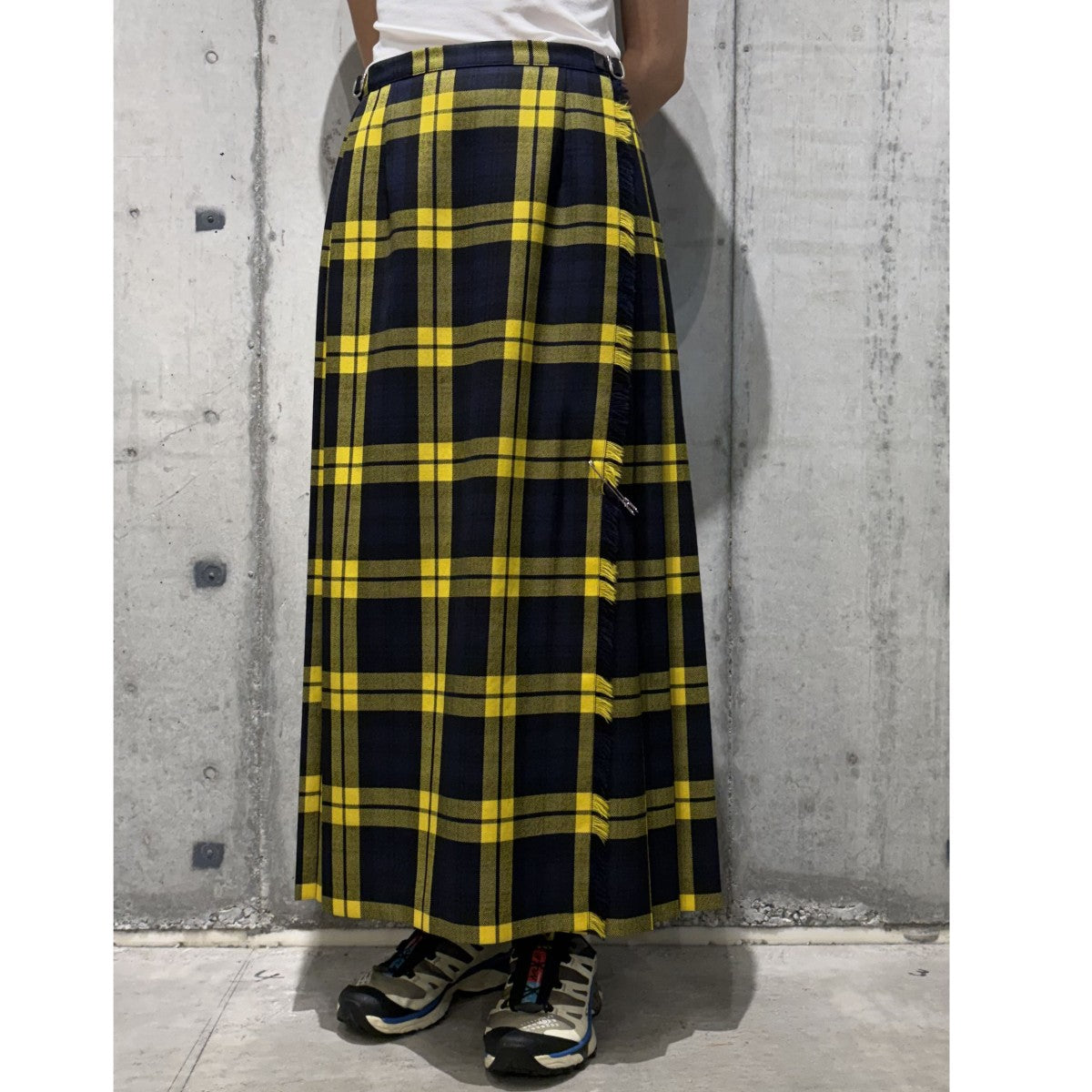 ウール プリーツ ミドル 巻きチェックスカート