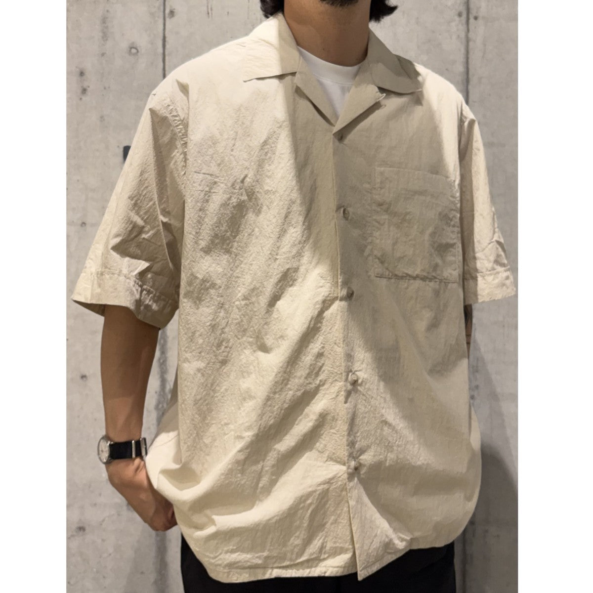 26SSOPEN COLLAR S／S WA-RK SHIRT和紙ライクサニードライ加工オープンカラー半袖シャツ