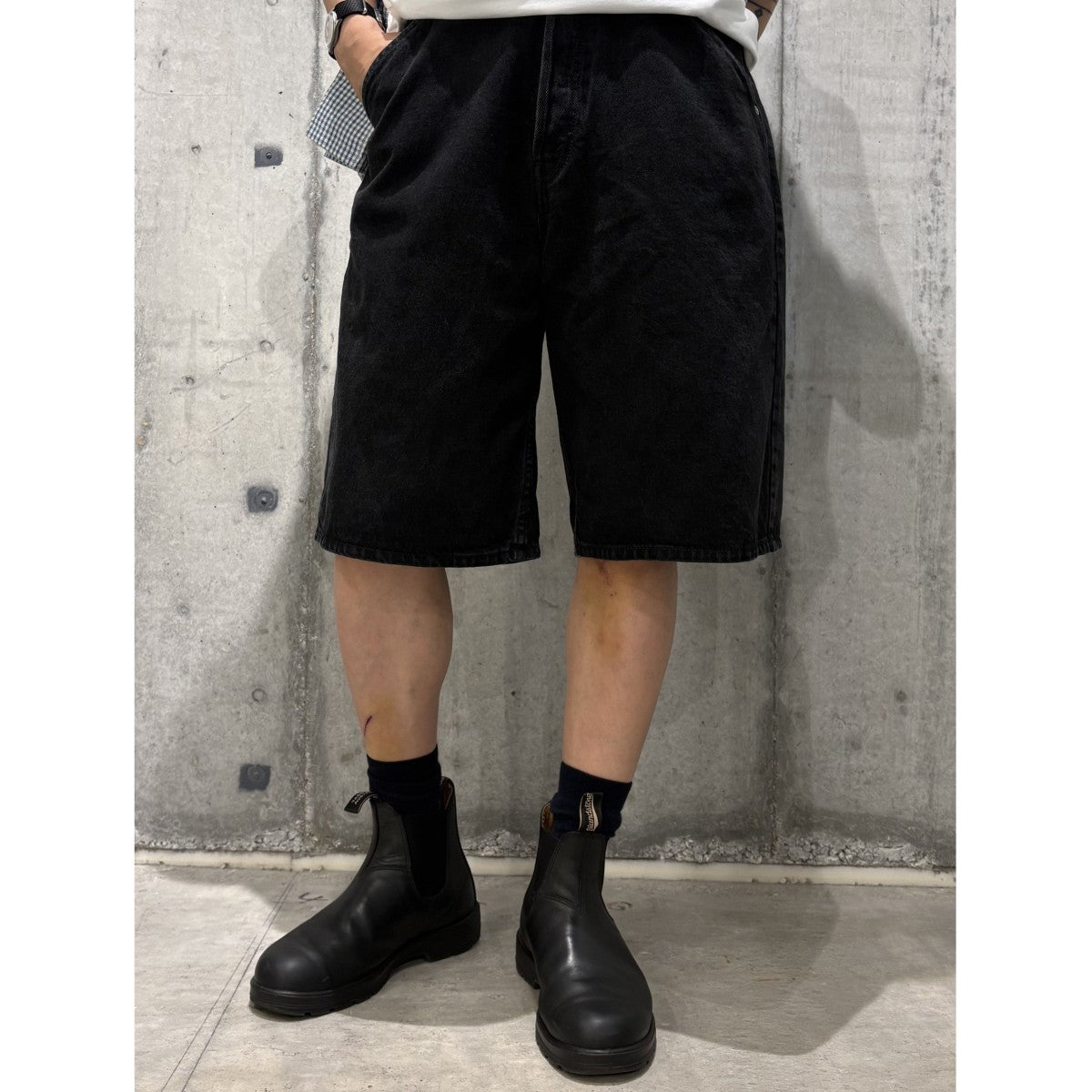 Black Wash Baggy Shorts ウォッシュ加工デニムハーフパンツショーツ