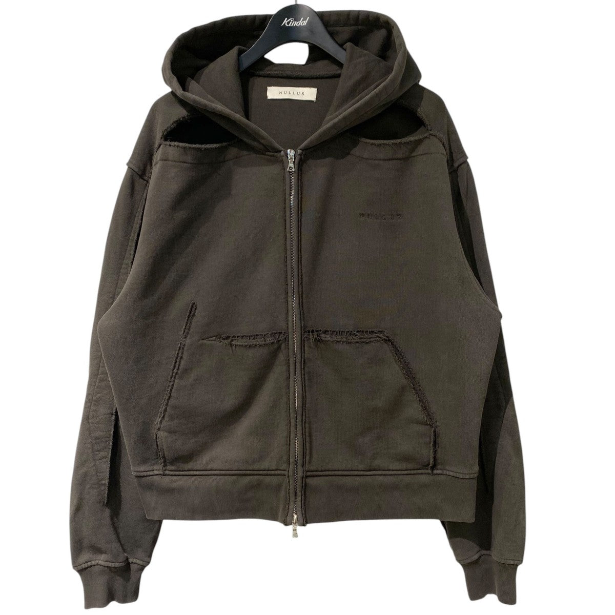 24SSHollowed Shoulder Zipマルチスリットダメージ加工フーディパーカー