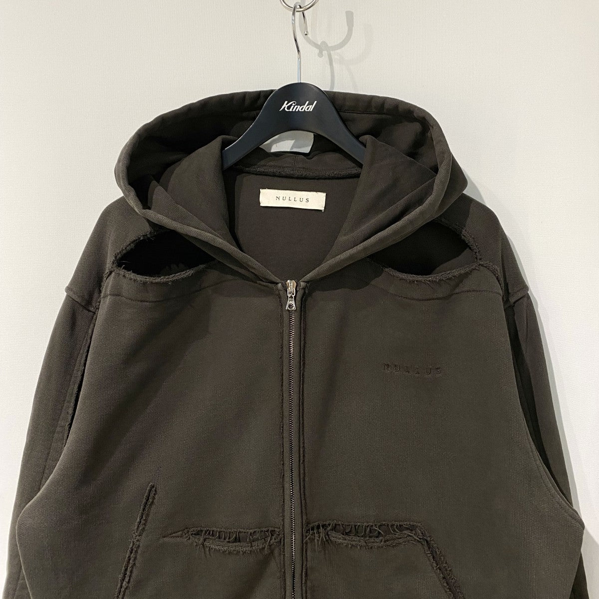 24SSHollowed Shoulder Zipマルチスリットダメージ加工フーディパーカー