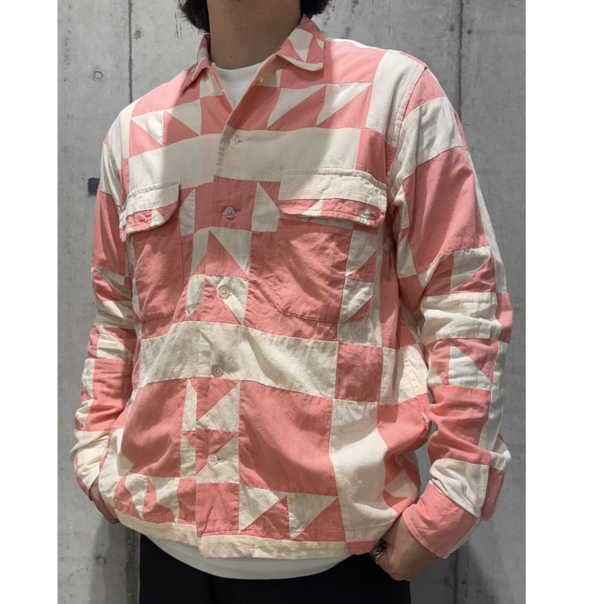 22SSPINK QUILTED LS SHIRTキルティング切替シャツ