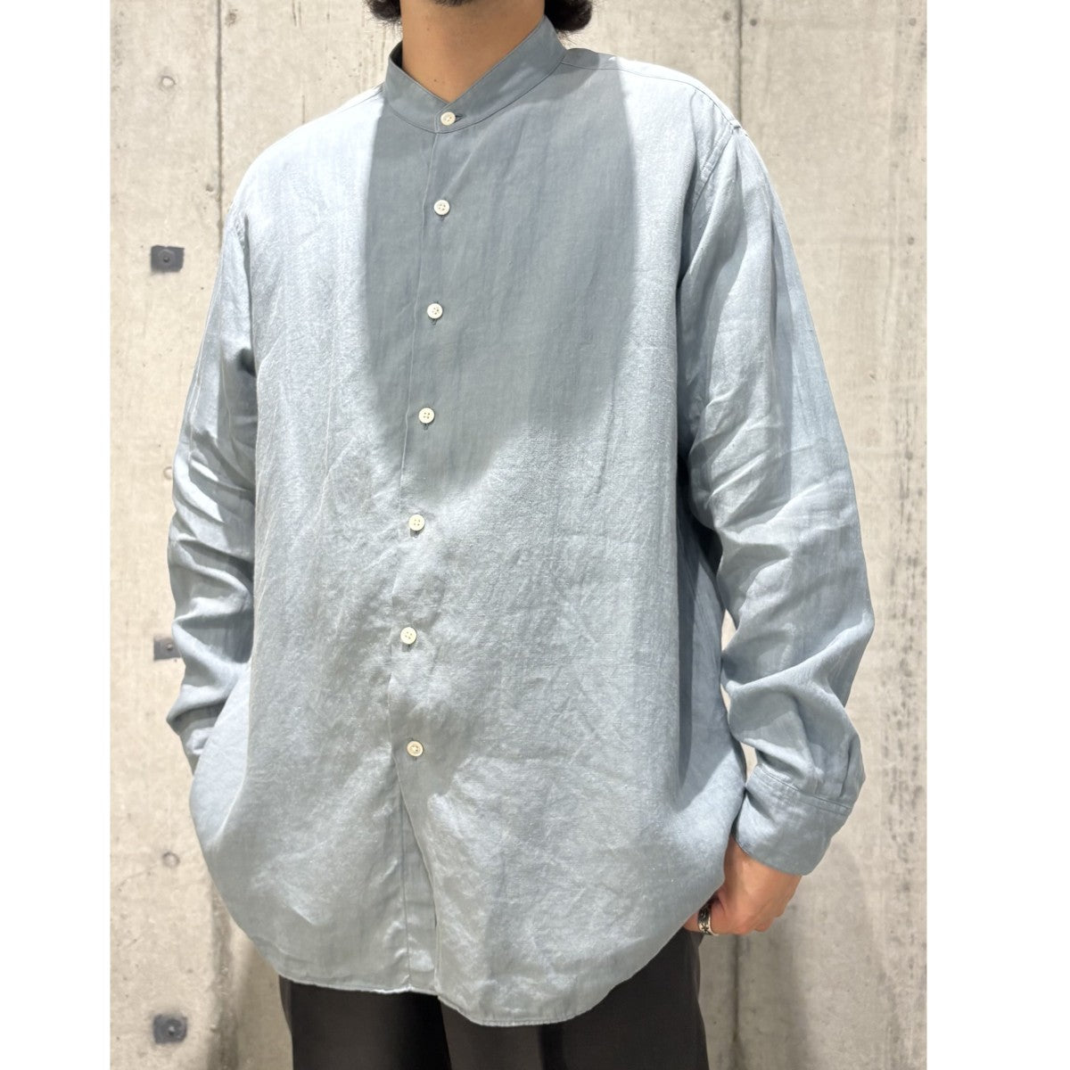 Linen Gabardine Band Collar Shirtリネンギャバジンバンドカラーシャツ