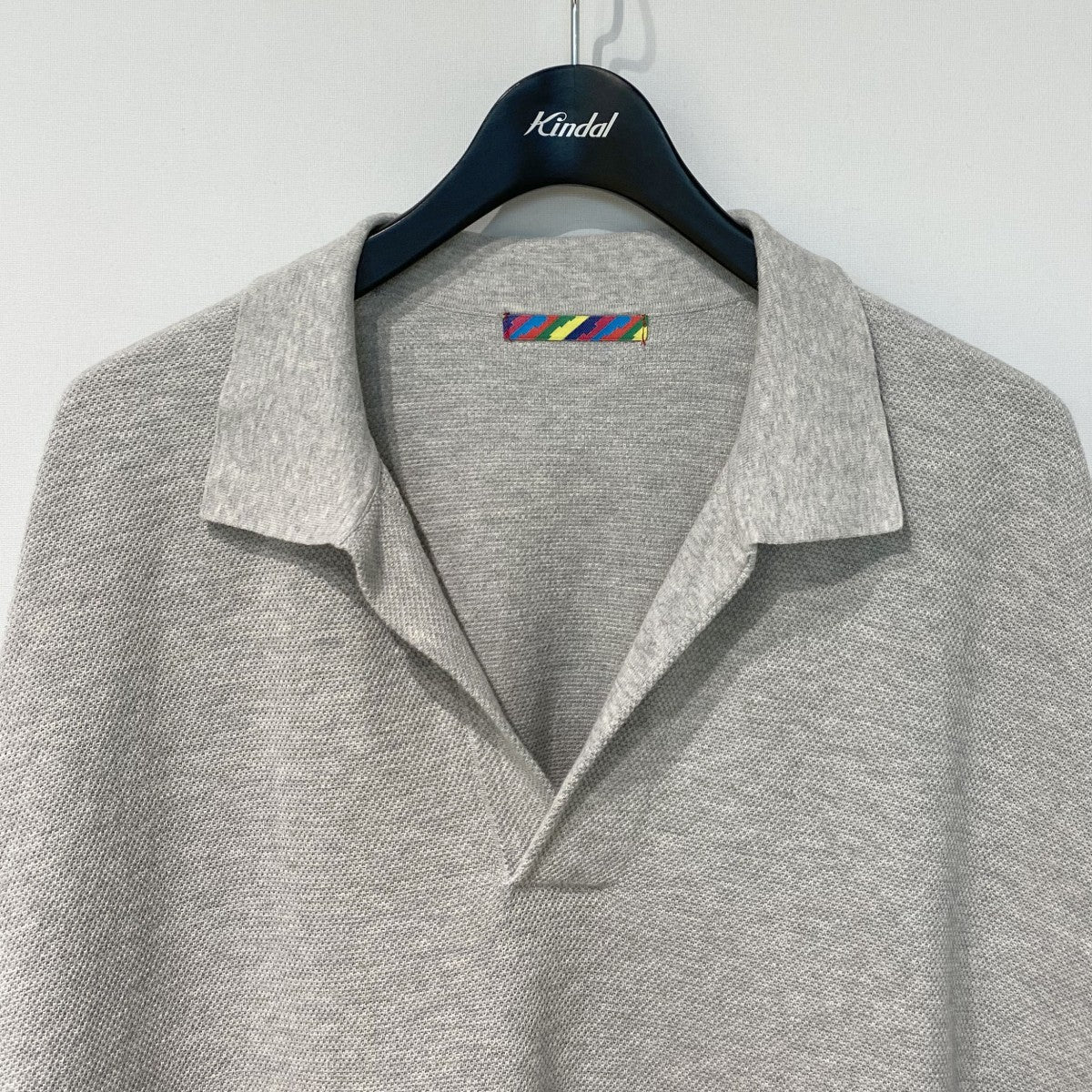 23SSKNITTED BIG SKIPPER POLO裾ドローコードスキッパーニットオーバーサイズポロシャツ