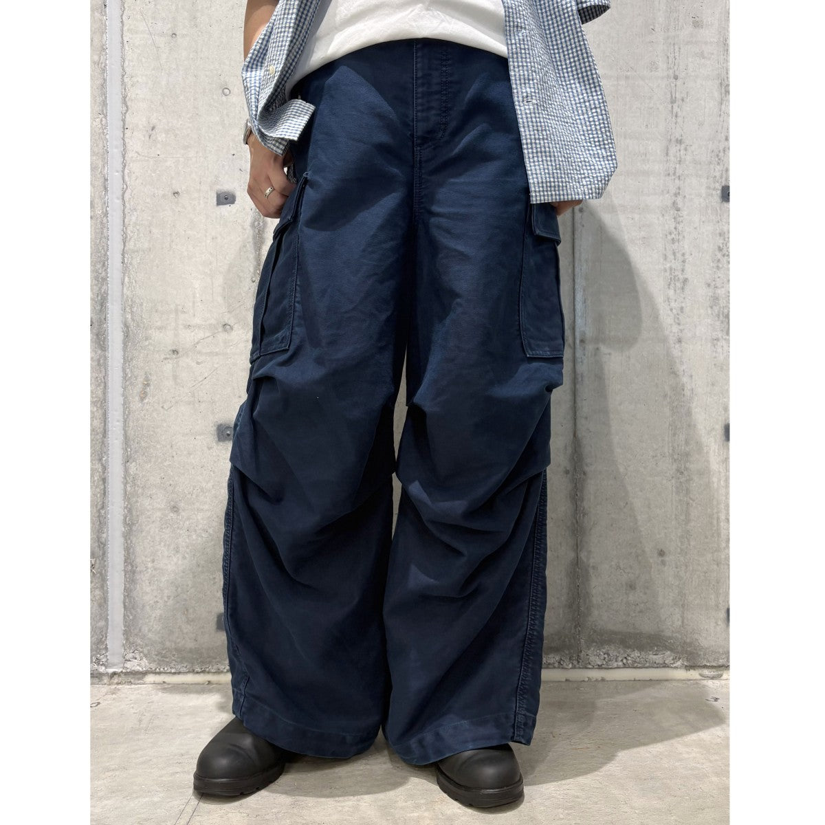24AWGarment Dyed Compact Moleskine Satin Trousersガーメントダイ加工オーガニックモールスキンミリタリーワイドバギーカーゴパンツ
