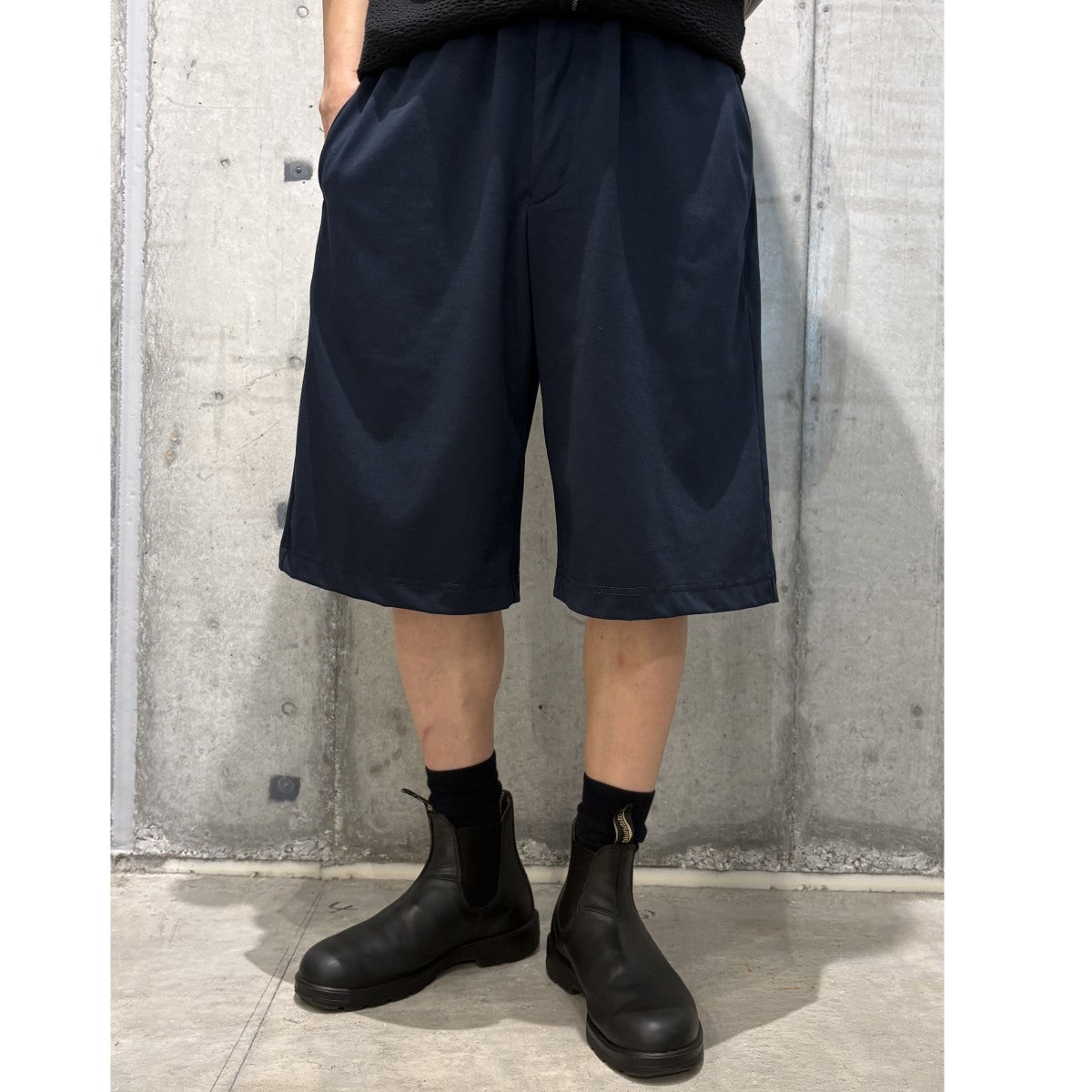 25AWウエストゴムストレッチポリバギーショーツワイドハーフパンツDP-T017