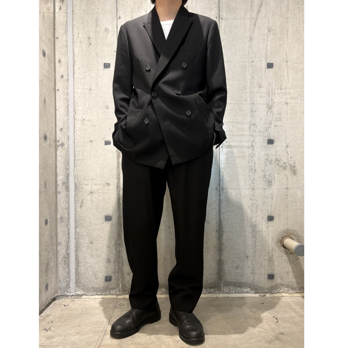 23AWウールギャバジンダブルブレストジャケット＆1タックテーパードイージーパンツ セットアップスーツ