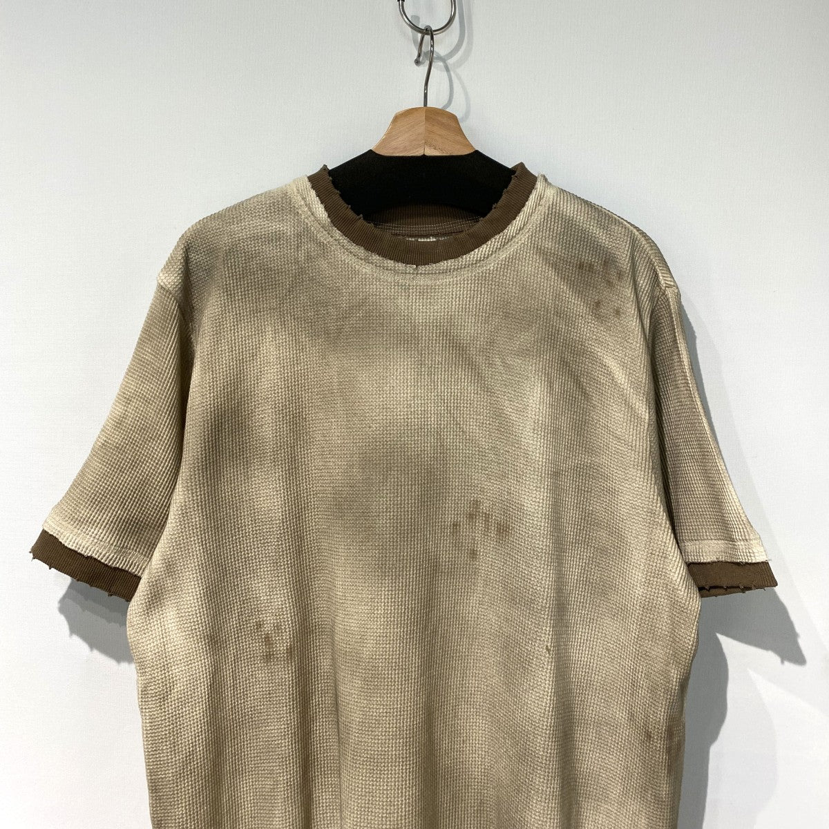 25SSVintage ringer waffle teeヴィンテージダメージ加工ワッフルTシャツ