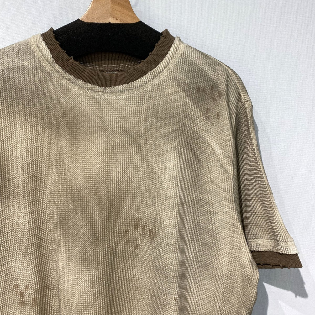 25SSVintage ringer waffle teeヴィンテージダメージ加工ワッフルTシャツ