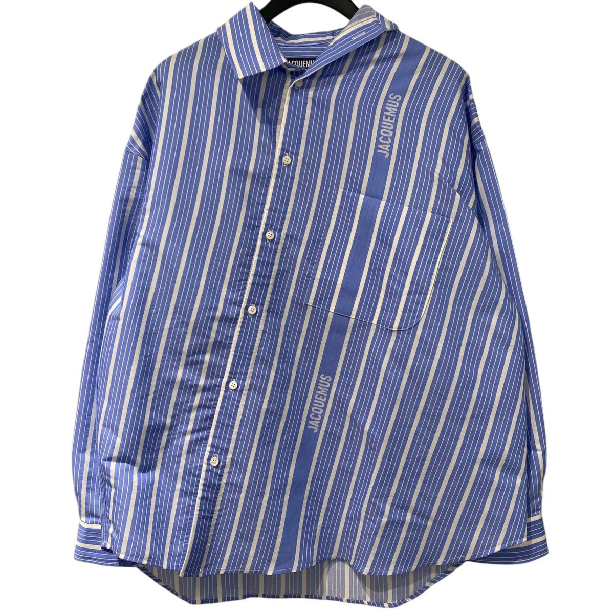 24SSLa Chemise Cuadroシルクヴァージンウールオーバーサイズアシンメトリーロゴストライプシャツ