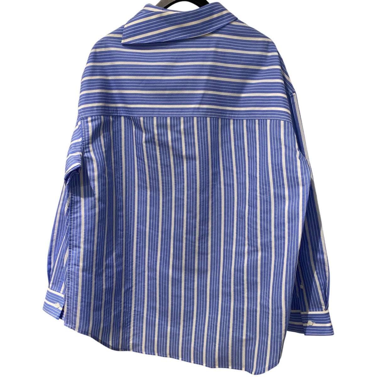 24SSLa Chemise Cuadroシルクヴァージンウールオーバーサイズアシンメトリーロゴストライプシャツ