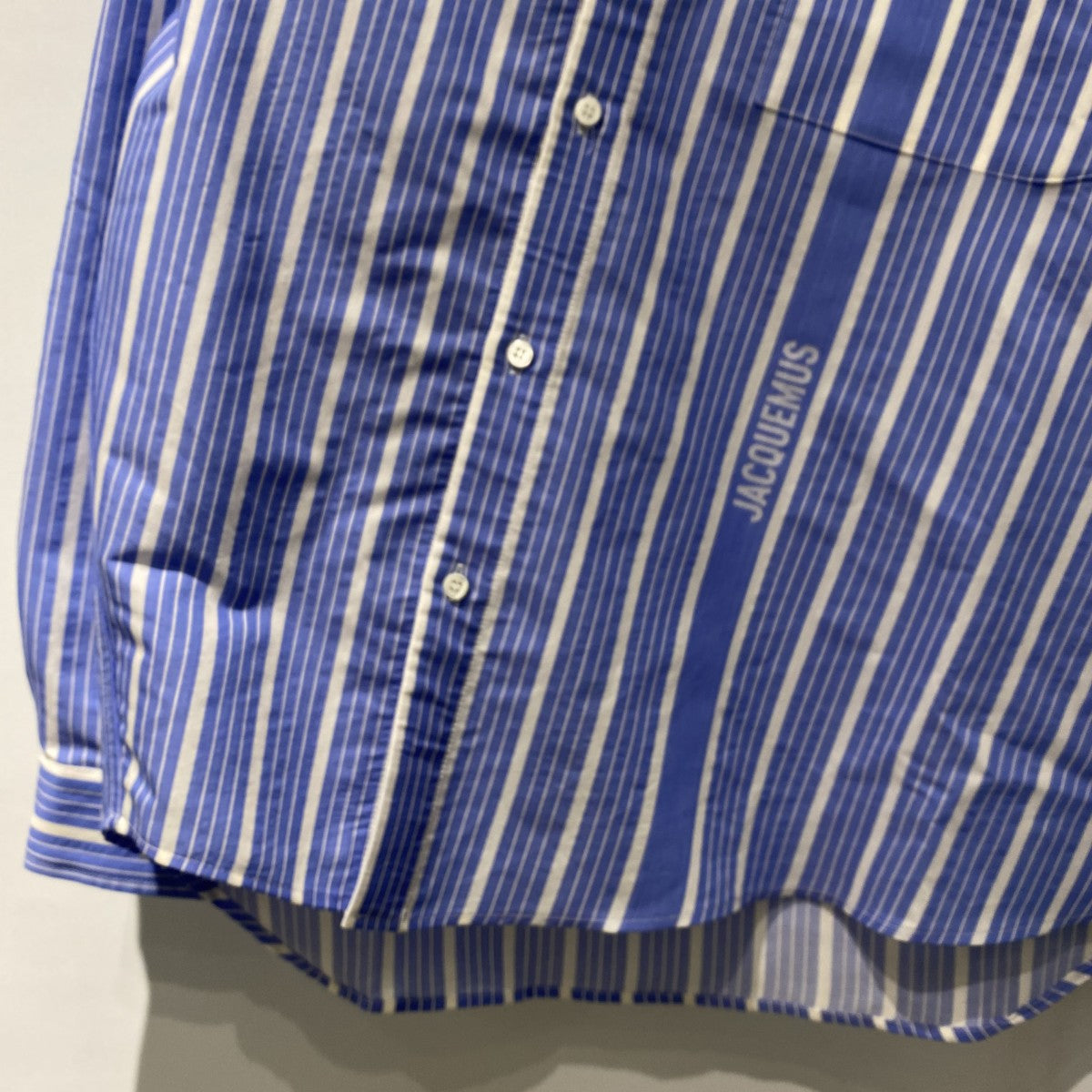 24SSLa Chemise Cuadroシルクヴァージンウールオーバーサイズアシンメトリーロゴストライプシャツ