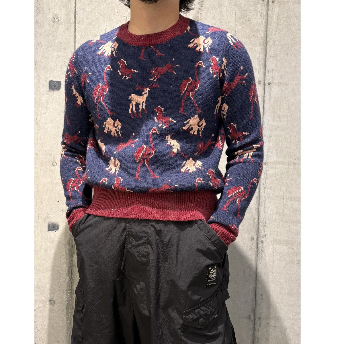 24AWZOO Tite Pullover Knitアニマル総柄ラメ糸スモールフィットタイトニットセーター