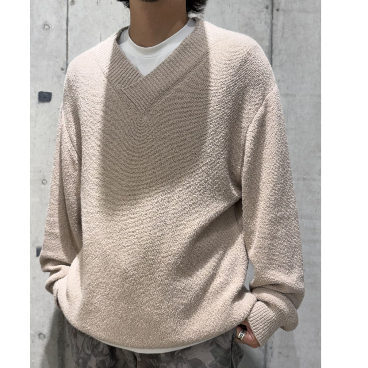 BOLD Vニット コットンナイロンオーバーサイズ加工ニットセーター