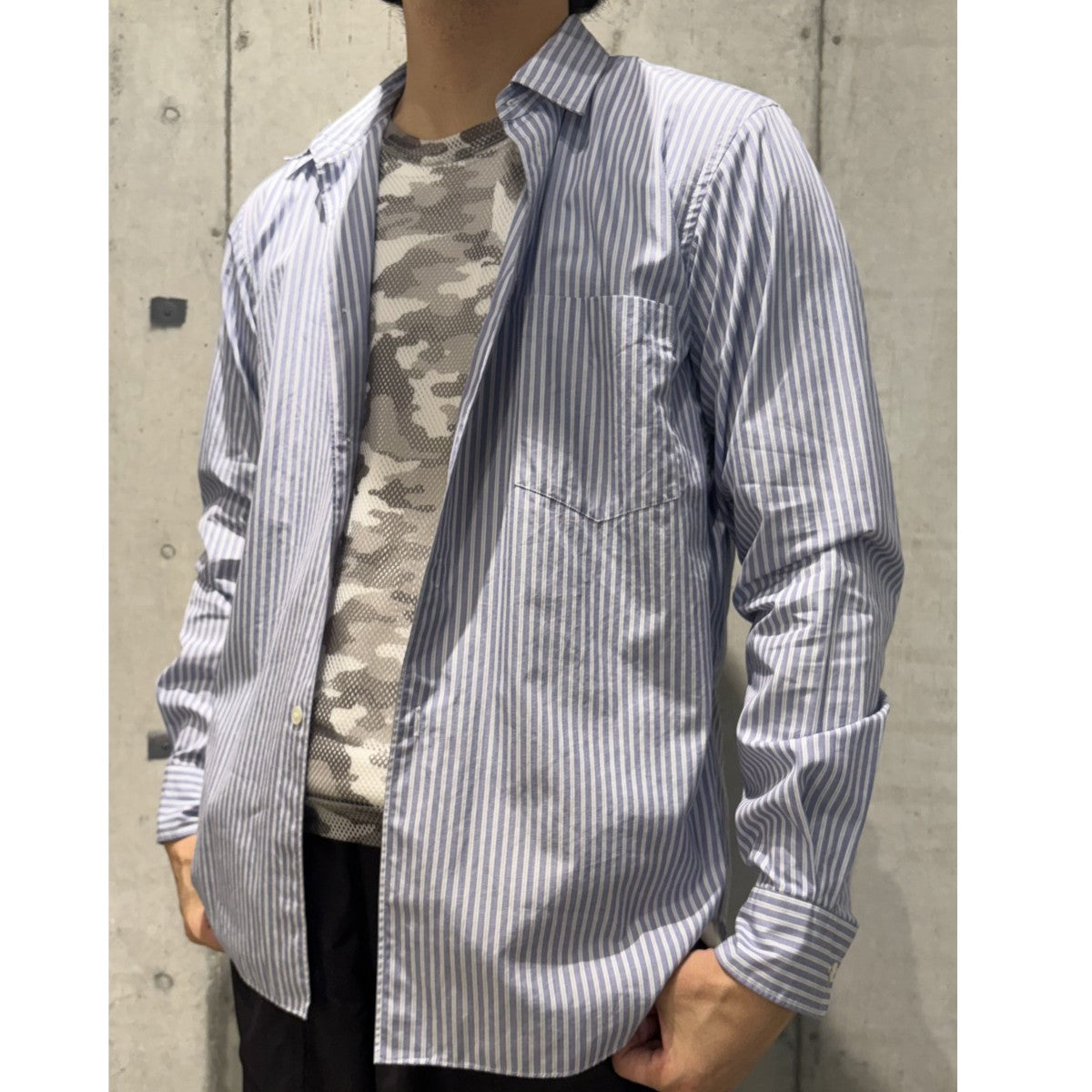 19SSMesh Tank Top Stripe Docking Shirtメッシュカモフラ迷彩タンクトップストライプドッキングシャツPC-B025