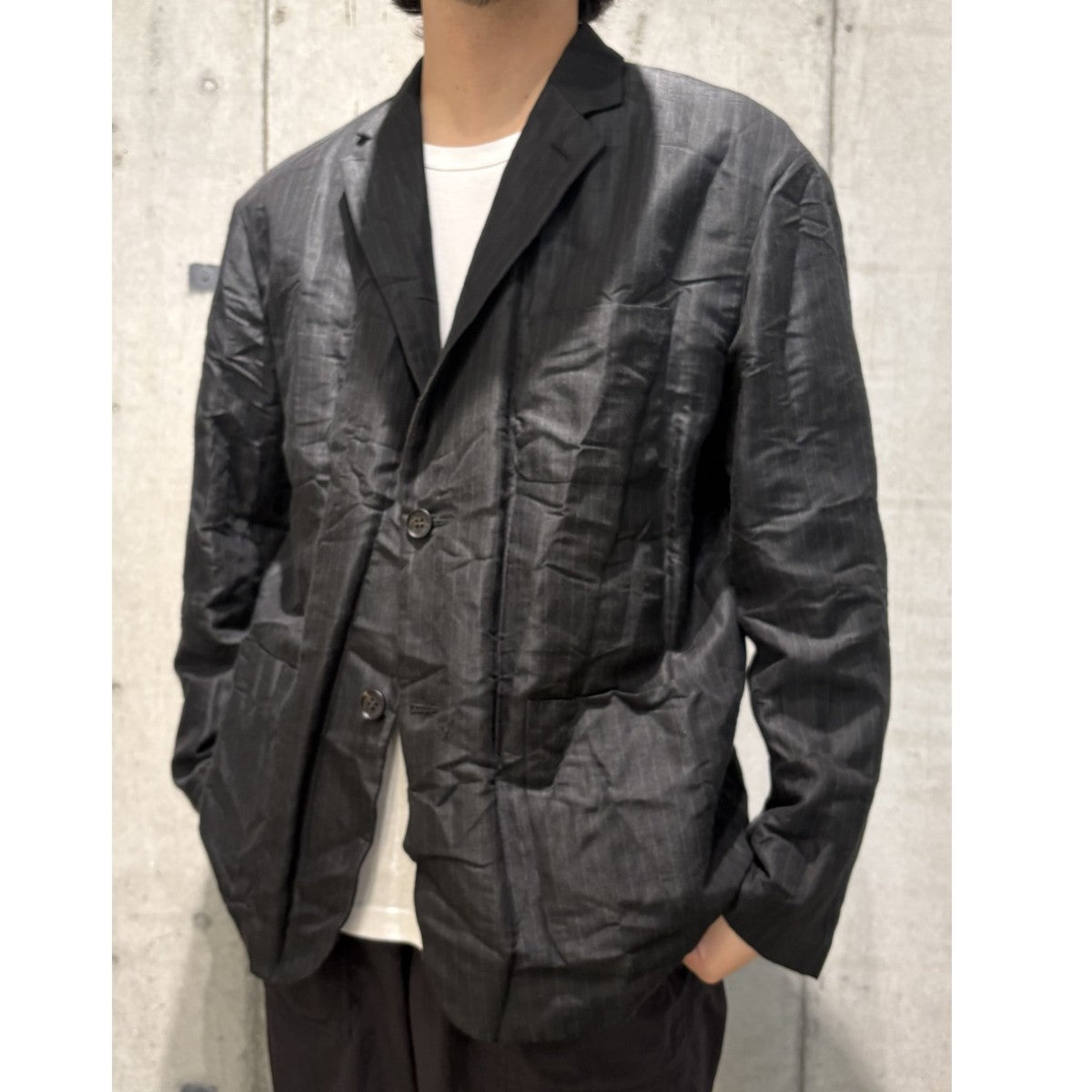 25SSエステルラミーツイル ストライプ製品加工ジャケット 縮絨HO-J026