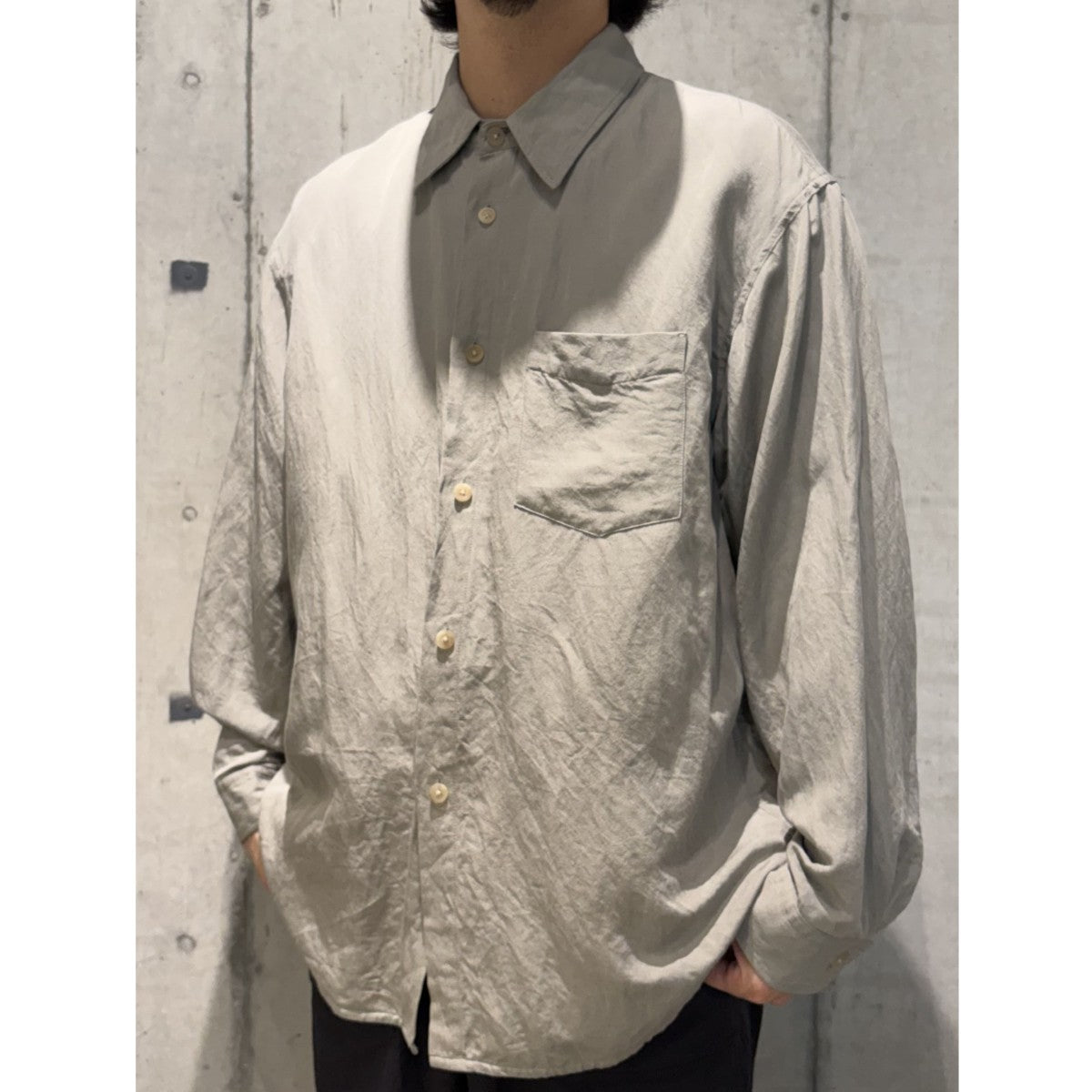 SILK／LINEN FADED GABARDINE SHIRTSシルクリネンフェード加工ギャバジンオーバーサイズシャツ
