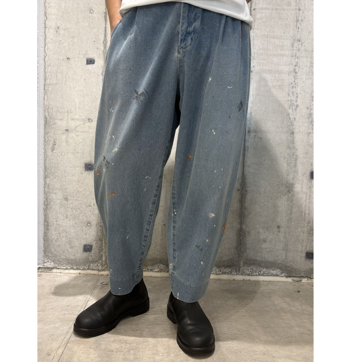 Denim Tapered Trousers (Paint-Splattered)デニムペイントテーパードパンツ