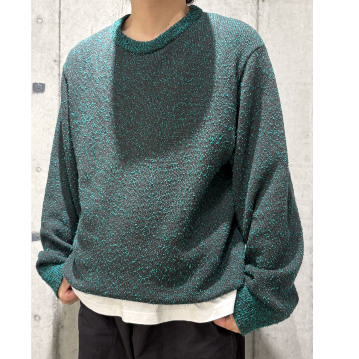 23SSCREW NECK KNITコットンナイロン加工ニットセーター