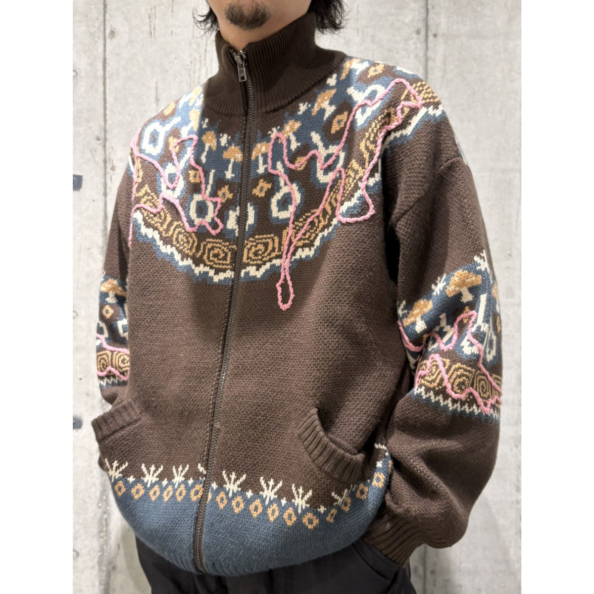 Mirage Fairisle Zip Thru Knit刺繍ZIPカーディガン