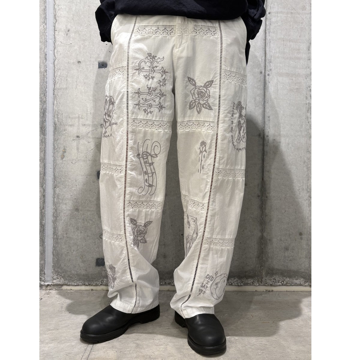 26SSLadder Race×Embroidery Pantsレース＆刺繍ワイドストレートバギーパンツ
