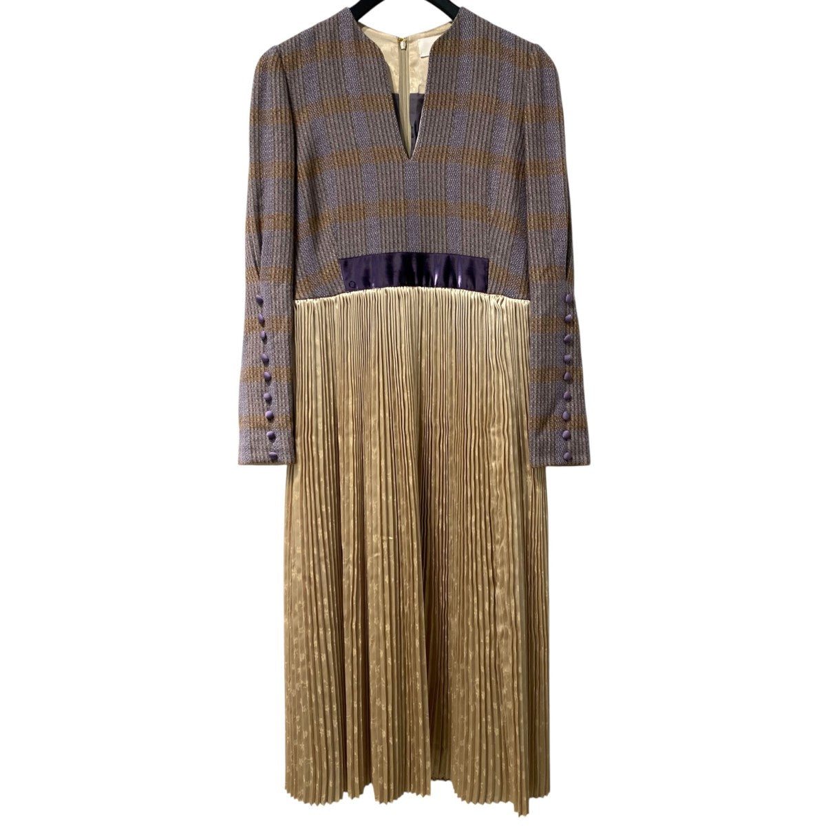 Afterglow Check Pleated Skirt Dress切替Pleatsプリーツロングスカートドッキングドレス