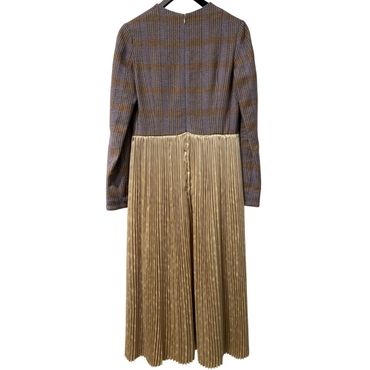 Afterglow Check Pleated Skirt Dress切替Pleatsプリーツロングスカートドッキングドレス