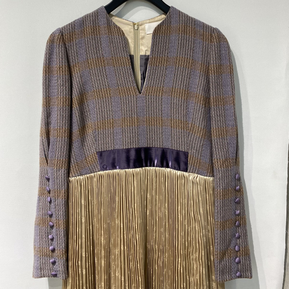 Afterglow Check Pleated Skirt Dress切替Pleatsプリーツロングスカートドッキングドレス