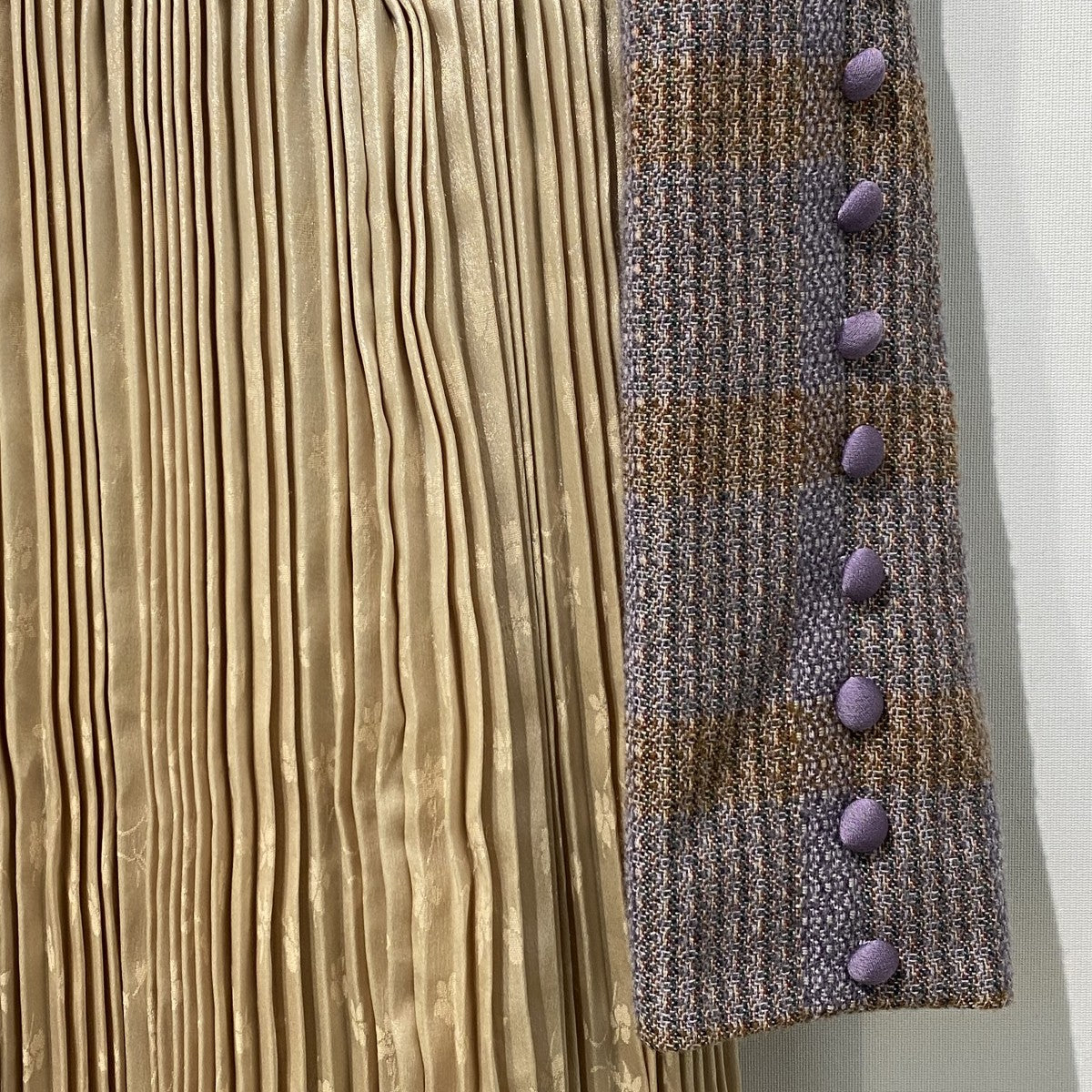 Afterglow Check Pleated Skirt Dress切替Pleatsプリーツロングスカートドッキングドレス