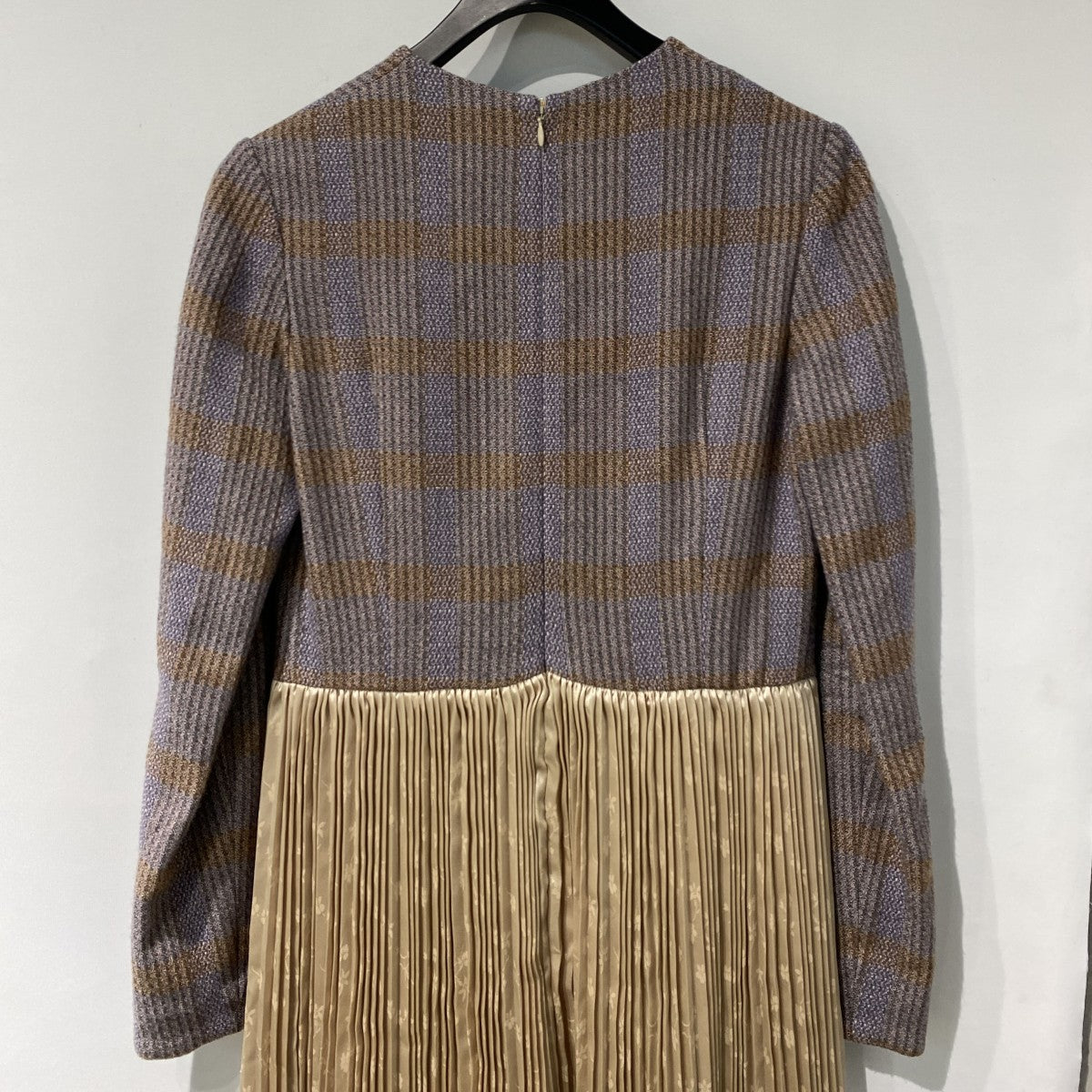 Afterglow Check Pleated Skirt Dress切替Pleatsプリーツロングスカートドッキングドレス