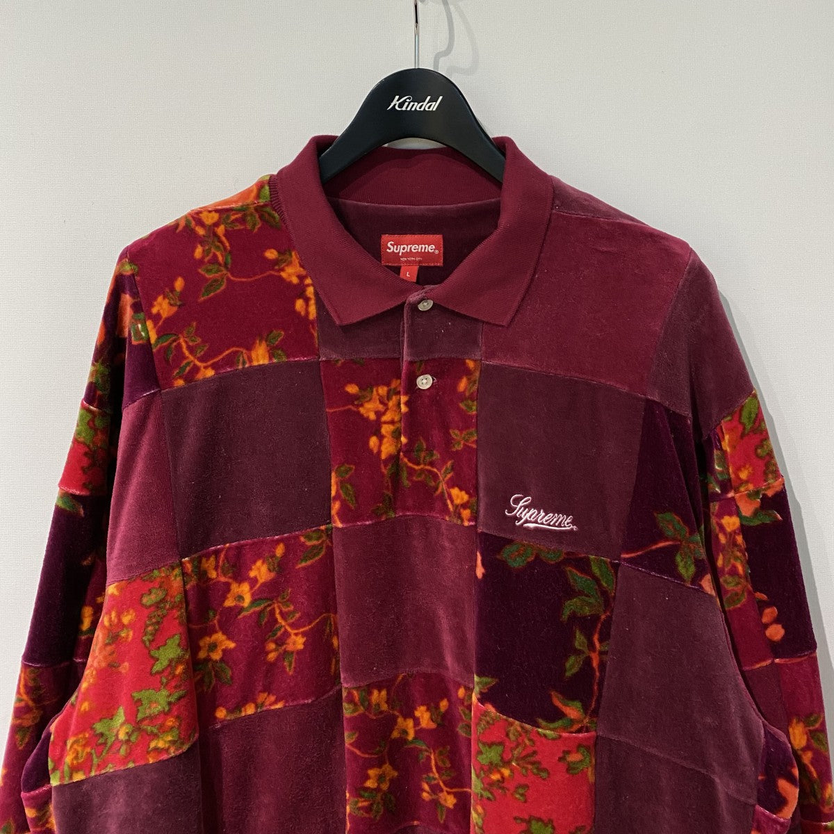 21FWFloral Patchwork Velour L／S Poloフローラルパッチワークベロアポロシャツ
