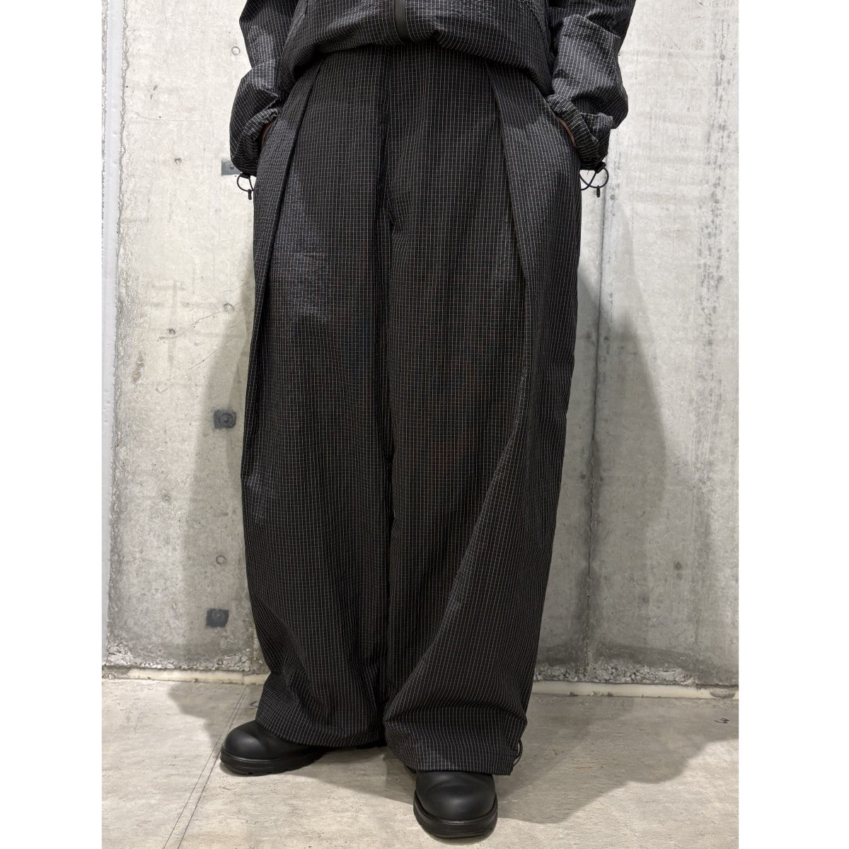 26SSGRAVIONCE SHELL PANTS4 バギーフィットモデルブロックチェックTECHテックパンツ