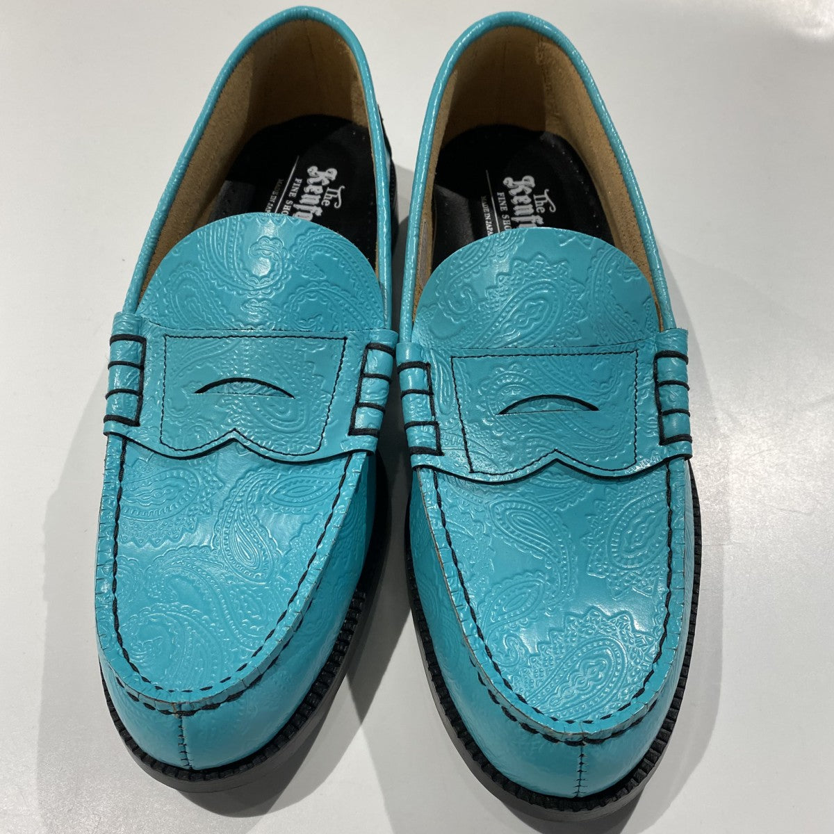 Enbossed Loafers Turquoise Blue Paisleyペイズリーローファーレザーシューズ靴