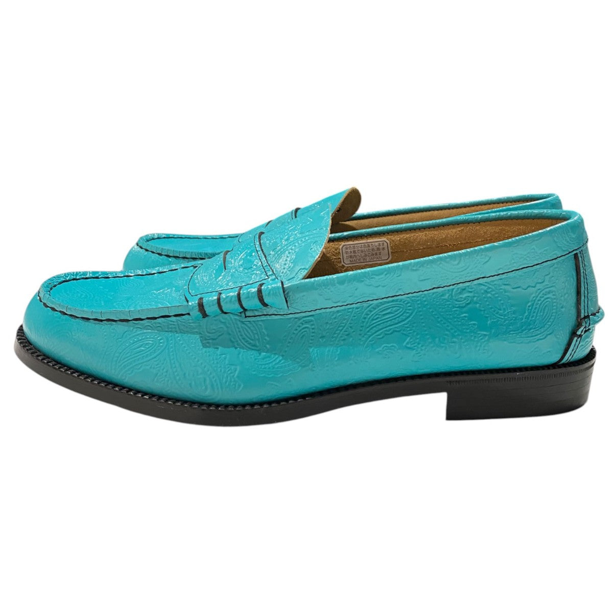 Enbossed Loafers Turquoise Blue Paisleyペイズリーローファーレザーシューズ靴