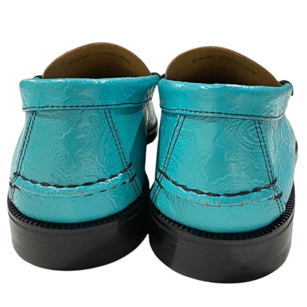 Enbossed Loafers Turquoise Blue Paisleyペイズリーローファーレザーシューズ靴