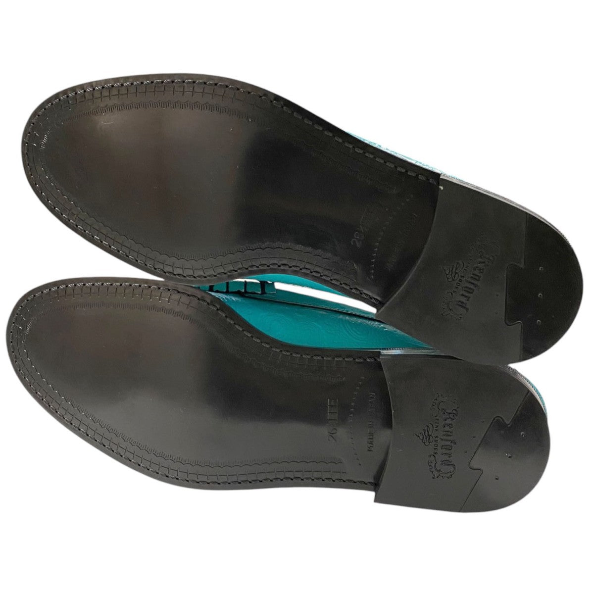 Enbossed Loafers Turquoise Blue Paisleyペイズリーローファーレザーシューズ靴