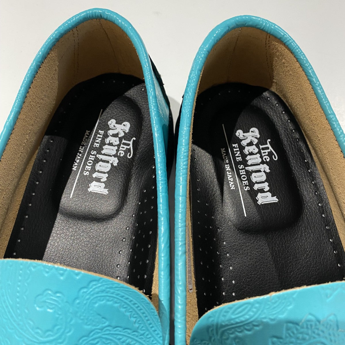 Enbossed Loafers Turquoise Blue Paisleyペイズリーローファーレザーシューズ靴