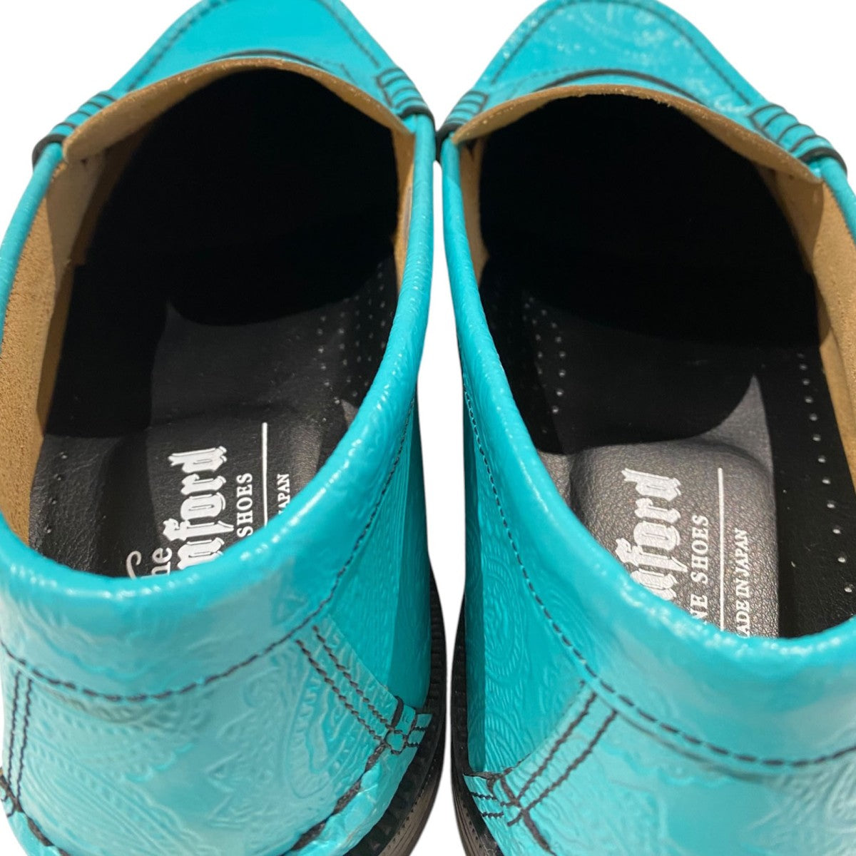Enbossed Loafers Turquoise Blue Paisleyペイズリーローファーレザーシューズ靴