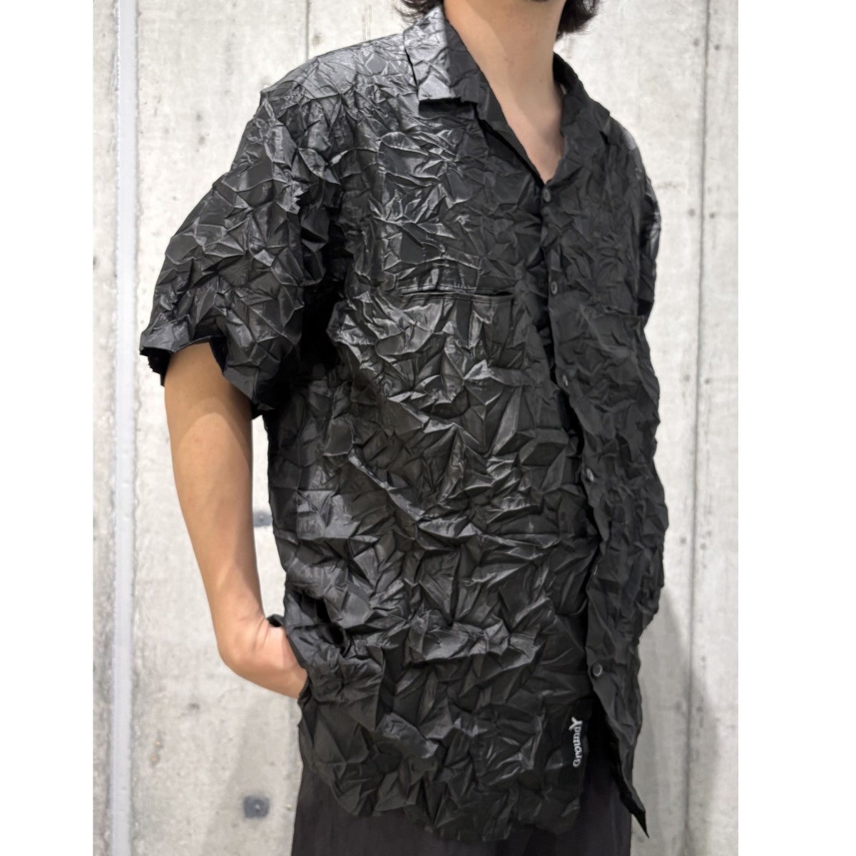 26SSPOLYESTER TAFFETA SIDE-GATHER OPEN -COLLAR SHIRT Pleatsプリーツ形状記憶サイドギャザーオープンカラーシャツ