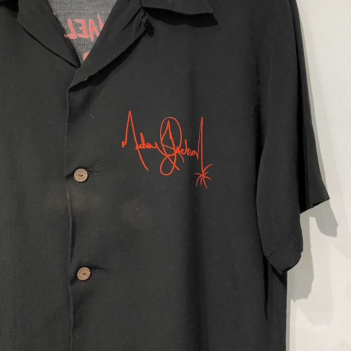 18SSMichael Jackson THRILLER Aloha Shirtマイケルジャクソンバックスリラープリントアロハシャツ