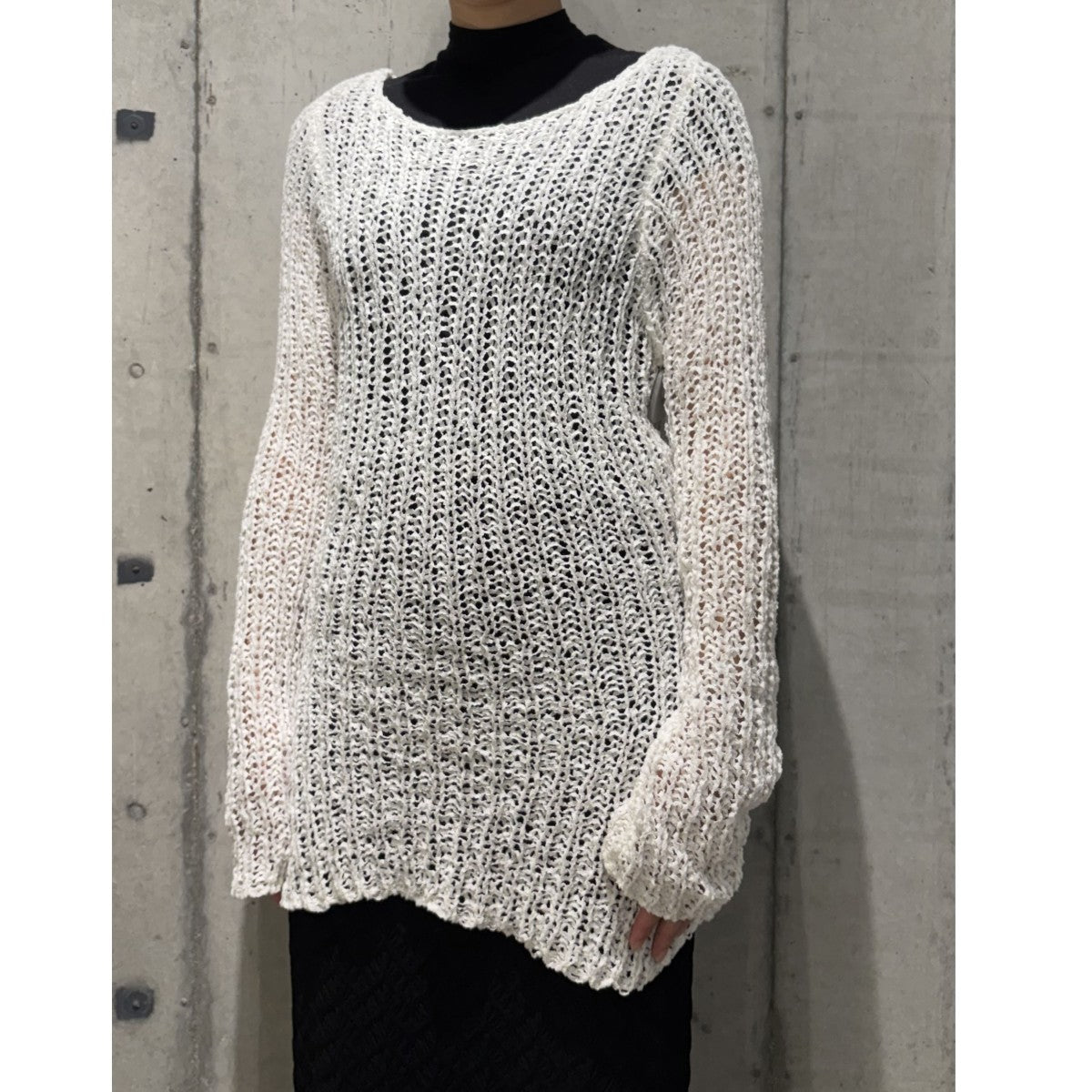 26SSRibbon yarn knitリボンテープヤーン針抜き編みニット