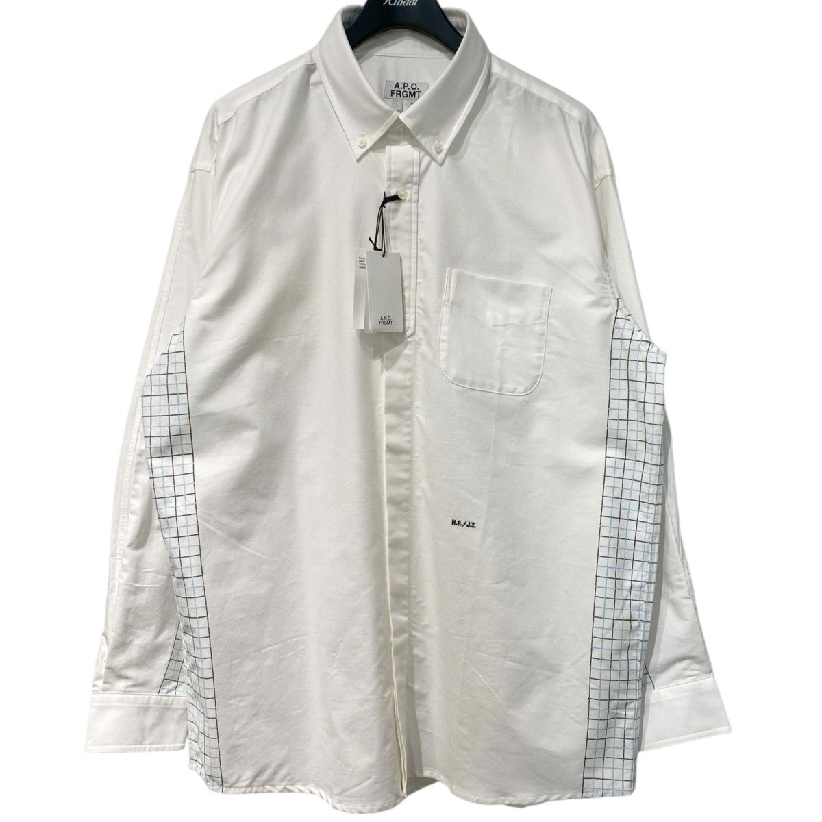 A．P．C．×FRAGMENT DESIGN 26SSJESSICA O SHIRTオーバーサイズ切替チェックロゴ刺繍シャツ 古着・中古-1枚目のアイテム画像
