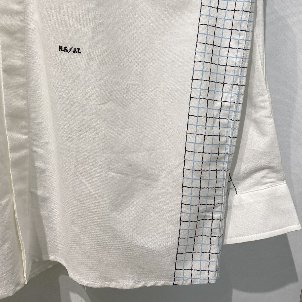 A．P．C．×FRAGMENT DESIGN 26SSJESSICA O SHIRTオーバーサイズ切替チェックロゴ刺繍シャツ 古着・中古-4枚目のアイテム画像
