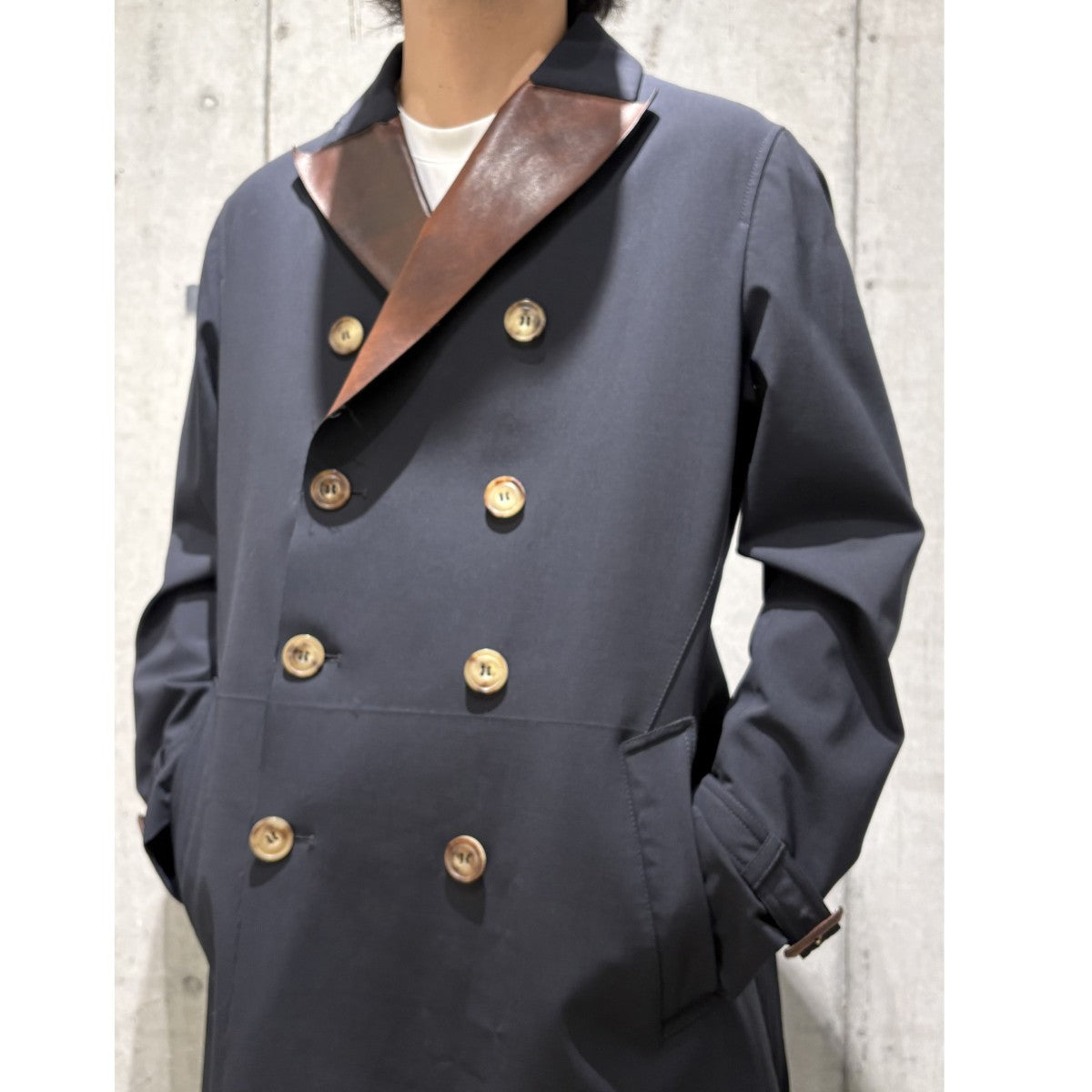 GIORGIO ARMANI 裏ラムレザー撥水加工ダブルブレストトレンチコート 古着・中古-2枚目のアイテム画像