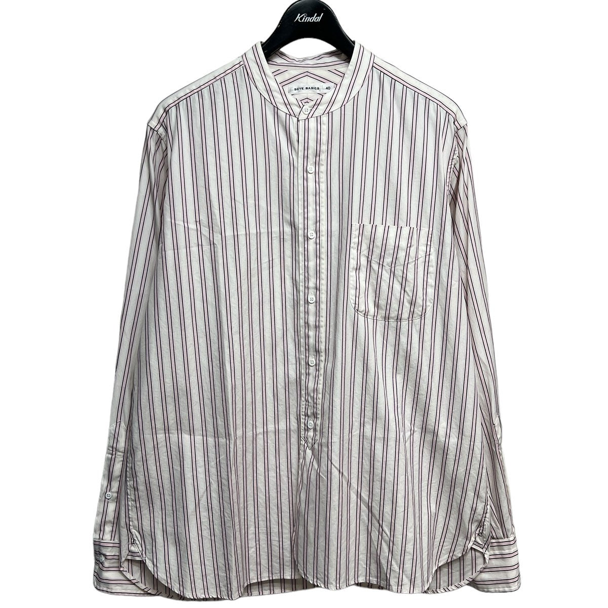 STRIPED COTTON OXFORD CRANDAD COLLAR SHIRT