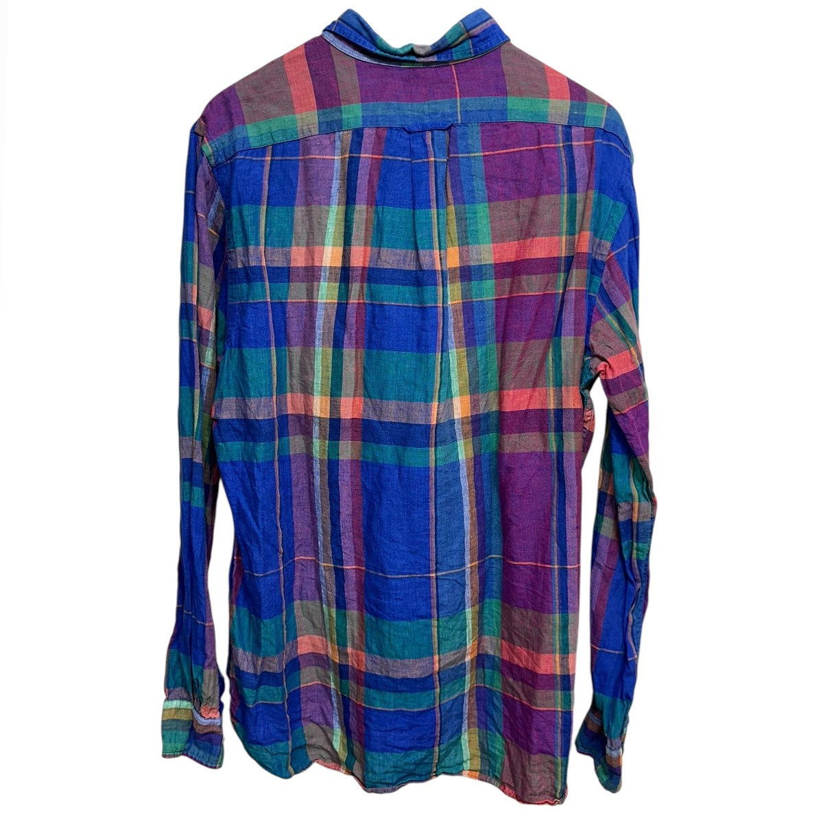 【美品】ポロ ラルフローレン リネンチェックシャツ 刺繍ロゴ POLO RALPH LAUREN(ポロラルフローレン) チェックリネンシャツ マルチ