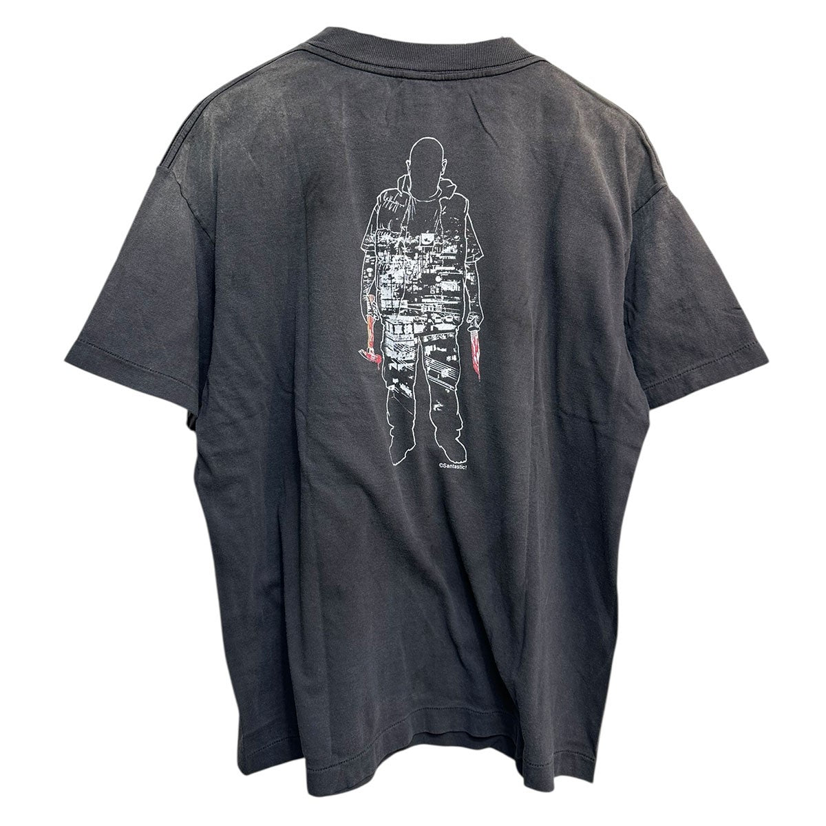 SAINT MICHAEL 25AWGS SS TEE／惨家-zangeエイジング加工プリントTシャツSM-HR1-0000-C25 古着・中古-2枚目のアイテム画像