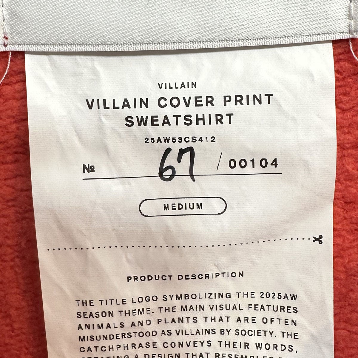 25AWVILLAIN COVER PRINT SWEATSHIRTシーズンテーマタイトルロゴプリントクルーネックスウェットシャツ25AW53CS412